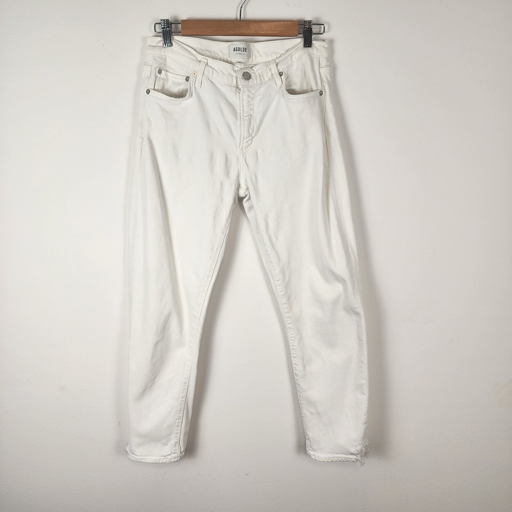 Agolde Toni Destroyed Hem Straight Leg‎ White Jeans Women's Size 29